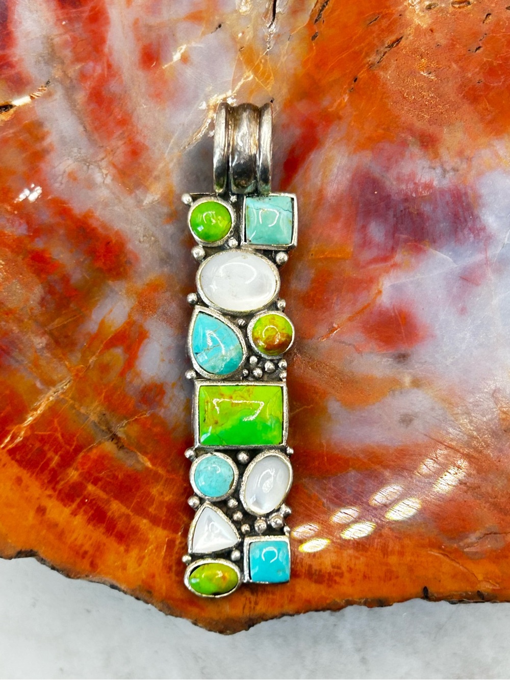 Sterling Silver Turquoise and Mother of Pearl Shell Pendant
